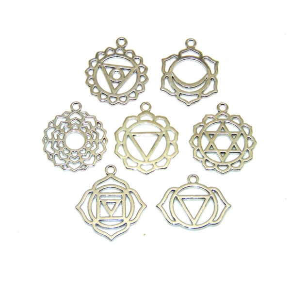 7 Pcs Mixed Tibetan Silver Chakra Pendants Charms Hollow Filigree Style P145