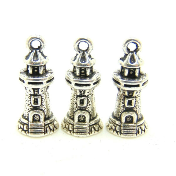 10 Pcs Tibetan Silver 3D Lighthouse Charms Pendants Seaside Beach Nautical K37