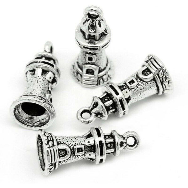 10 Pcs Tibetan Silver 3D Lighthouse Charms Pendants Seaside Beach Nautical K37