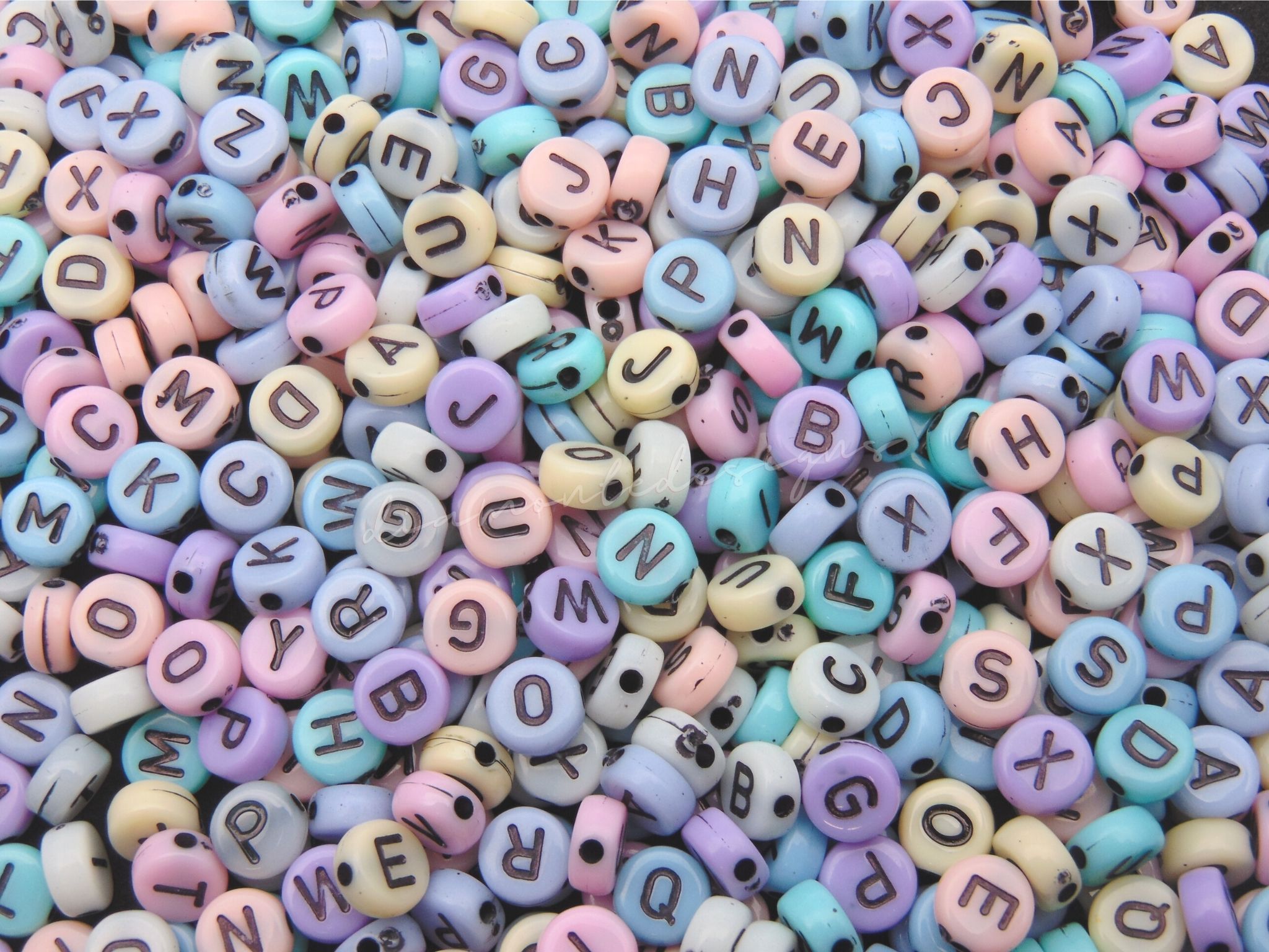 100 Pcs - 7mm Mixed Colour Acrylic Alphabet Letter Beads Round ...