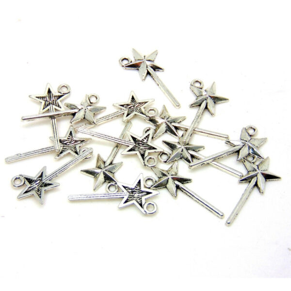 15 Pcs - 26mm Tibetan Silver Fairy Star Magic Wand Wish Charms Godmother E187