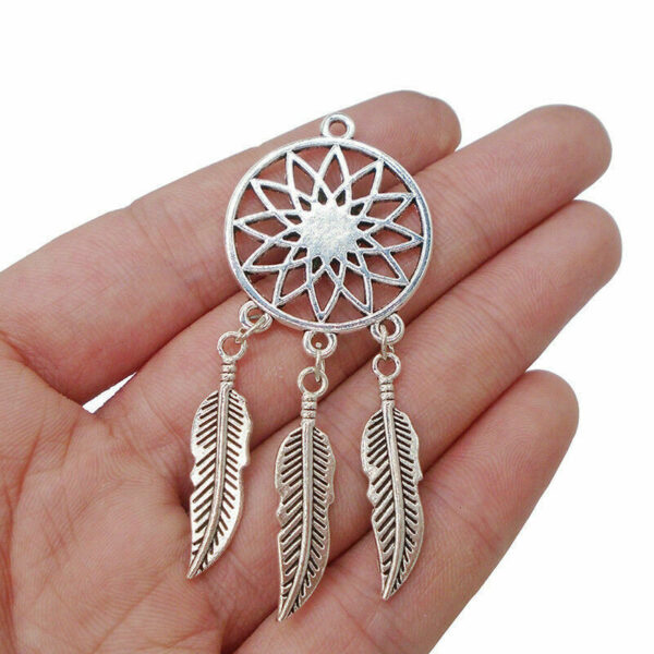 Tibetan Silver Feather Dream Catcher Charms Pendants with Faux Turquoise UK